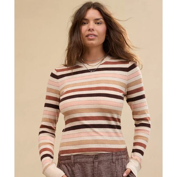 Aerie Essential Crewneck Layering T-Shirt Size XXL Neutral Casual Ribbed - Picture 1 of 9